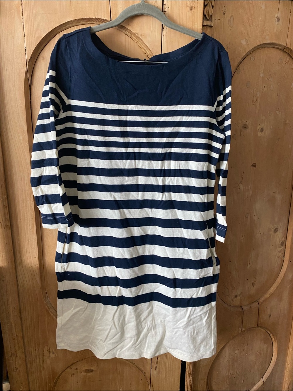 Navy and White Striped Sweater/Shirt Dress with pockets